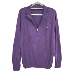 Vineyard Vines Mens XXL Purple Cotton Quarter Zip Knit Pullover Sweater 1E0179